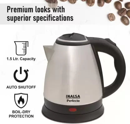 Inalsa perfecto Electric Kettle (1.5 L, black and silver) Inalsa perfecto Electric Kettle (1.5 L, black and silver)